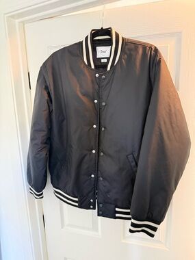TNA Black Bomber Jacket with White Stripe Ribbing